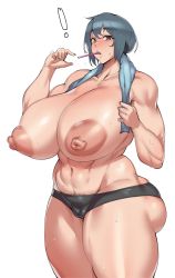 Rule 34 | 1girl, ahoge, black hair, blue hair, breasts, brown eyes, cameltoe, cleavage, cleft of venus, curvy, highres, huge breasts, large areolae, large nipples, looking at viewer, mature female, natedecock, natsumi (natedecock), navel, nipples, open mouth, puffy nipples, short hair, solo, standing, thick thighs, thighs, upper body, wide hips