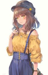 Rule 34 | 10s, 1girl, bag, blush, brown hair, cat tail, collarbone, facial mark, final fantasy, final fantasy xiv, flower, handbag, hat, hat flower, high waist, highres, jewelry, lips, long hair, looking at viewer, miqo&#039;te, momoko (momopoco), necklace, parted lips, simple background, skirt, slit pupils, solo, suspender skirt, suspenders, tail, upper body, warrior of light (ff14), watch, whisker markings, white background, wristwatch, yellow eyes