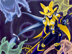 Rule 34 | armor, digimon, digimon (creature), fox mask, long hair, mask, sakuyamon, yin yang