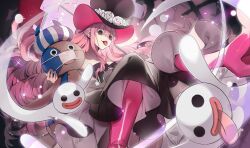 Rule 34 | 1girl, :p, absurdres, black dress, black eyes, black hat, boots, dress, drill hair, flower, ghost, hat, hat flower, high heel boots, high heels, highres, kumacy, long hair, looking at viewer, no-kan, one piece, perona, pink footwear, pink hair, red nails, rose, solo, strapless, strapless dress, tongue, tongue out, top hat, very long hair, white flower, white rose