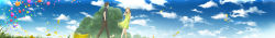 Rule 34 | 1boy, 1girl, absurdres, arm behind back, bad id, bad pixiv id, balloon, brown eyes, brown hair, cloud, day, dress, grass, hair ornament, hairclip, hand in own hair, hand in pocket, highres, jewelry, long hair, long image, moka. tapioka, nature, necklace, open mouth, petals, short hair, sky, sundress, wide image, wind