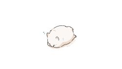 Rule 34 | = =, animal, animal focus, artist name, bubble, dog, closed eyes, fluffy, from above, fuwa fuwa dog, lying, no humans, on stomach, original, shadow, simple background, sleeping, sploot, twitter username, white background