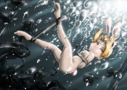 Rule 34 | 1girl, air bubble, animal ears, arms behind back, asphyxiation, bad id, barefoot, bdsm, blonde hair, bondage, bound, bubble, character request, drowning, female focus, nude, peril, rabbit ears, rope, rou271, rune, solo, spreader bar, underwater, yellow eyes