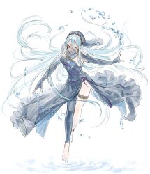 Rule 34 | 1girl, abinosu0903, azura (fire emblem), azura (performing arts) (fire emblem), bare shoulders, barefoot, black dress, black gloves, blue hair, closed eyes, dancing, dress, elbow gloves, fingerless gloves, fire emblem, fire emblem fates, gloves, hair between eyes, hairband, highres, jewelry, long hair, looking at viewer, mouth veil, nintendo, official alternate costume, open mouth, simple background, solo, veil, very long hair, water