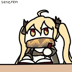 Rule 34 | 1girl, ahoge, animated, animated gif, long hair, lowres, scarf, seseren, twintails, writing