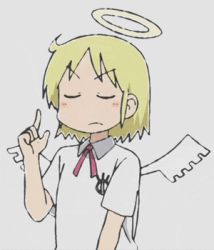 Rule 34 | angel, angel wings, animated, animated gif, blonde hair, closed eyes, disapproval, finger wagging, halo, helvetica standard, lowres, nichijou, pino (helvetica standard), wings