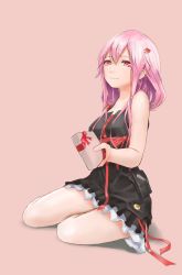 Rule 34 | 1girl, bare shoulders, blush, box, fattybot, gift, gift box, guilty crown, hair ornament, hairclip, highres, holding, holding gift, incoming gift, long hair, looking at viewer, pink hair, red eyes, smile, solo, twintails, valentine, yuzuriha inori