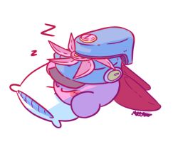 Rule 34 | closed eyes, commentary request, copy ability, cutter kirby, kirby, kirby (series), kirby and the forgotten land, lowres, m0n0morph, nintendo, pillow, sleeping, tumblr username, white background