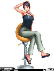 Rule 34 | 1girl, armpits, brown hair, casual, cigarette, crossed legs, ryu (ryu&#039;s form site), sandals, short hair, sitting, solo, toes