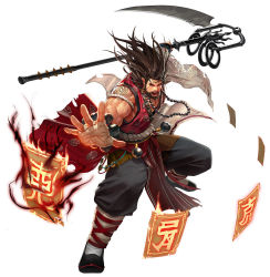 Rule 34 | 1boy, armband, baggy pants, bandaged arm, bandaged leg, bandages, bara, bead necklace, beads, beard, bell, belt, biceps, black hair, chinese clothes, clothes lift, facial hair, fighting stance, fire, jewelry, kang nk, loincloth, long hair, male focus, manly, mature male, muscular, muscular male, necklace, open mouth, original, pants, paper, red eyes, sandals, scar, scar on arm, scar on face, scroll, scythe, shoulder tattoo, skirt, skirt lift, sleeveless, socks, solo, tattoo, teeth, thick arms, tongue, veins, veiny arms, warrior, weapon, weapon on back