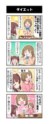 Rule 34 | ^^^, 10s, 2girls, 4koma, brown eyes, brown hair, cardigan, comic, commentary request, dj-yu, eating, flower, hair flower, hair ornament, highres, idolmaster, idolmaster cinderella girls, long hair, long sleeves, mimura kanako, multiple girls, ogata chieri, one eye closed, ribbon, short hair, speech bubble, thought bubble, translation request, twintails