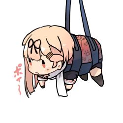 Rule 34 | 1girl, absurdres, black ribbon, blonde hair, chibi, commentary request, dyson (edaokunnsaikouya), hair flaps, hair ornament, hair ribbon, hairclip, highres, kantai collection, long hair, red eyes, ribbon, scarf, simple background, solo, strap, white background, white scarf, yuudachi (kancolle)