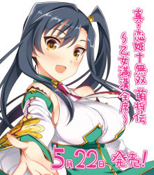 Rule 34 | 1girl, black hair, blush, breasts, kan&#039;u (koihime musou), kayou (kayou-bi), koihime musou, large breasts, long hair, open mouth, outstretched hand, reaching, side ponytail, solo, yellow eyes