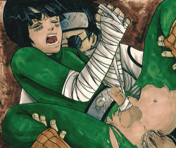 Rule 34 | 2boys, aburame shino, anal, artist request, bandages, lowres, male focus, male penetrated, multiple boys, naruto, naruto (series), penis, rock lee, sex, spread legs, tied penis, torn clothes, yaoi