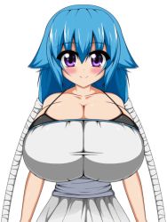 Rule 34 | 1girl, animated, animated gif, blue hair, bouncing breasts, breasts, cleavage, huge breasts, long hair, looking at viewer, mgear, purple eyes, smile, solo