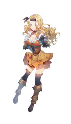 Rule 34 | 1girl, absurdres, alternate costume, black gloves, blonde hair, boots, breasts, brigid (fire emblem), brown eyes, choker, cleavage, closed mouth, commission, commissioner upload, dress, elbow gloves, fire emblem, fire emblem: genealogy of the holy war, gloves, headband, highres, inkanii, long hair, medium breasts, nintendo, pirate, pirate costume, solo, thighhighs, wavy hair