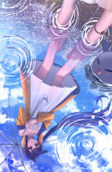 Rule 34 | 1girl, absurdres, anklet, bare legs, barefoot, dress, feet, from below, highres, holding, holding umbrella, hololive, hololive english, huge filesize, jewelry, kamaniki, long hair, ninomae ina&#039;nis, pointy ears, purple hair, reflection, ripples, soaking feet, solo, takodachi (ninomae ina&#039;nis), tentacle hair, transparent, transparent umbrella, umbrella, violet (ninomae ina&#039;nis), virtual youtuber, wading, water, white dress