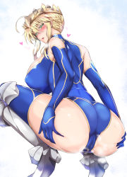 Rule 34 | 1girl, ahoge, armor, armored boots, artoria pendragon (fate), artoria pendragon (lancer) (fate), ass, ass grab, bare shoulders, blonde hair, blush, boots, braid, breasts, crown, curvy, deep skin, elbow gloves, fate/grand order, fate (series), french braid, gloves, green eyes, hands on ass, heart, heattech leotard, hip focus, huge ass, huge breasts, kumakichi, legs, leotard, looking at viewer, looking back, open mouth, presenting, pussy juice, shiny clothes, shiny skin, short hair, sideboob, skindentation, solo, squatting, steam, sweat, thick thighs, thigh boots, thighhighs, thighs, turtleneck, wide hips