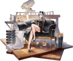 Rule 34 | 1girl, animal, arm support, azur lane, bare arms, bare legs, bare shoulders, bikini, bird, black bikini, black choker, black footwear, bottle, bow, breasts, chair, chick, choker, cleavage, copyright name, couch, dress, duck, giulio cesare (azur lane), giulio cesare (high tide under the sunlight) (azur lane), glass bottle, grin, gujianshaonu, hair bow, high heels, highres, holding, ice bucket, knee up, large breasts, long hair, looking at viewer, manjuu (azur lane), medium breasts, navel, o-ring, o-ring bikini, official art, red eyes, sarong, see-through, see-through dress, shiny clothes, silver hair, sitting, smile, solo, stomach, swimsuit, thigh strap, thighs, toeless footwear, transparent background, twintails, wooden floor