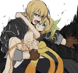 Rule 34 | 10s, 1boy, 1girl, arm around neck, blonde hair, brother and sister, edna (tales), eizen (tales), open mouth, ribbon, short hair, siblings, tales of (series), tales of berseria, tales of zestiria