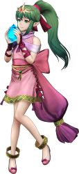 Rule 34 | 1girl, 3d, bare shoulders, bridal gauntlets, crystal, dress, fire emblem, fire emblem: mystery of the emblem, fire emblem warriors, full body, green eyes, green hair, highres, jewelry, long hair, looking away, nintendo, official art, pink dress, pointy ears, ponytail, shoes, short dress, smile, solo, tiara, tiki (fire emblem), tiki (young) (fire emblem), transparent background