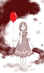 Rule 34 | 1girl, balloon, barefoot, dress, closed eyes, fate/strange fake, fate (series), kuruoka tsubaki, open mouth, pale rider (fate), short hair
