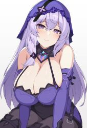 Rule 34 | 1girl, bare shoulders, black footwear, black pantyhose, black swan (honkai: star rail), blush, boots, breasts, closed mouth, highres, honkai: star rail, honkai (series), large breasts, long hair, looking at viewer, pantyhose, purple eyes, purple hair, simple background, smile, solo, thigh boots, toyo (c8), white background