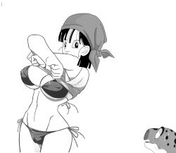 Rule 34 | absurdres, aged up, ass, bandana, bestiality, bikini, black hair, breasts, clothes lift, dragon ball, dragon ball gt, greyscale, highres, huge ass, huge breasts, lifted by self, monochrome, navel, pan (dragon ball), shirt lift, swimsuit, tagme, turtle