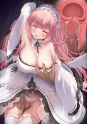 Rule 34 | 1boy, 1girl, azur lane, grabbing another&#039;s breast, breasts, censored, chain, chained, chained wrists, cleavage, clothed female nude male, cross-section, detached collar, detached sleeves, dress, frilled dress, frills, grabbing, grabbing from behind, hetero, highres, large breasts, long hair, mosaic censoring, niboshin (usagi drive), nude, panties, penis, perseus (azur lane), pink eyes, pink hair, pussy juice, see-through, sex, thighhighs, twintails, underwear, vaginal, very long hair, white dress, white panties, white thighhighs, wide sleeves, wing collar