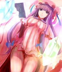 Rule 34 | 1girl, bare legs, book, breasts, capelet, crystal, dearmybrothers, female focus, hat, highres, large breasts, light smile, long hair, looking at viewer, magic circle, patchouli knowledge, purple eyes, purple hair, solo, touhou, very long hair