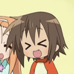 Rule 34 | &gt; &lt;, 00s, :d, animated, animated gif, closed eyes, fang, kusakabe misao, lowres, lucky star, minegishi ayano, open mouth, raglan sleeves, screencap, smile, xd