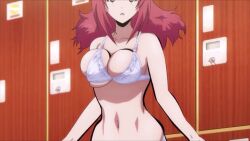 Rule 34 | 10s, 1girl, animated, anime screencap, audible speech, blush, bra, breasts, brown eyes, brown hair, cleavage, cosplay, costume switch, english audio, highres, keijo!!!!!!!!, large breasts, long hair, looking at viewer, matching hair/eyes, navel, open mouth, panties, red eyes, red hair, screencap, solo, sound, tagme, toyoguchi non, underwear, video
