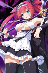 Rule 34 | 1girl, airi (queen&#039;s blade), airi (queen&#039;s blade unlimited), apron, black dress, black ribbon, black thighhighs, blue eyes, bow, bowtie, bra, breasts, chain, chain leash, covered erect nipples, dress, frills, hair bow, hair ribbon, holding, holding weapon, leash, long hair, looking at viewer, maid, maid apron, maid headdress, medium breasts, queen&#039;s blade, queen&#039;s blade unlimited, queen&#039;s blade white triangle, red hair, ribbon, scythe, solo, thighhighs, torn clothes, torn dress, twintails, two side up, underwear, very long hair, weapon, white apron, white bra, wrist cuffs