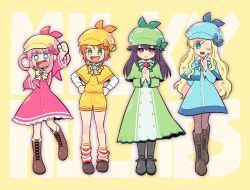 Rule 34 | black hair, blonde hair, blue capelet, blue dress, blue eyes, brown hair, capelet, clenched hands, cordelia glauca, deerstalker, dress, green capelet, green dress, green eyes, hair rings, hands on own hips, hat, hercule barton, index finger raised, long dress, long hair, magnifying glass, medium dress, one eye closed, open mouth, own hands clasped, own hands together, pantyhose, pink hair, plaid headwear, raised fist, red capelet, red dress, red eyes, sherlock shellingford, short hair, short shorts, shorts, smile, symbol-shaped pupils, tantei opera milky holmes, tsunoji, yellow capelet, yellow shorts, yuzurizaki nero