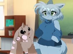 animated digimon digimon_(creature) furry furry_female glasses green_eyes heavymetalpapi horns jumping long_ears lopmon video