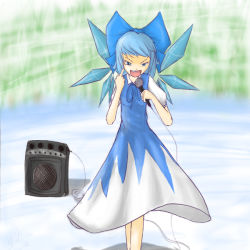 Rule 34 | cirno, microphone, middle finger, music, nac0n, singing, solo, touhou