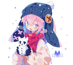 Rule 34 | 1boy, absurdres, beanie, black gloves, black hat, blue eyes, blush, bright pupils, buttons, coat, commentary request, dot nose, fang, fur hat, gloves, hands up, hat, heavy breathing, heterochromia, highres, holding, holding snowman, hood, hoodie, knit hat, knit scarf, long sleeves, looking at viewer, male focus, open mouth, original, parted bangs, pink eyes, pink hair, pom pom (cheerleading), pom pom (clothes), pom pom beanie, raito-kun (uenomigi), red scarf, scarf, short hair, sidelocks, skin fang, snow, snowflakes, snowing, snowman, uenomigi, upper body, ushanka, white coat, white pupils, winter, winter clothes