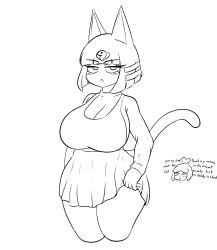 Rule 34 | animal crossing, ankha (animal crossing), breasts, cleavage, highres, huge breasts, isabelle (animal crossing), large breasts, monochrome, nintendo, thick thighs, thighs, wide hips