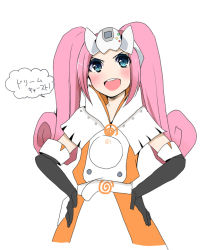Rule 34 | 1girl, black gloves, blue eyes, elbow gloves, fuurin kingyou, game console, gloves, hands on own hips, long hair, personification, pink hair, sega dreamcast, sega dreamcast (sega hard girls), sega hard girls, solo, twintails