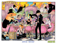 Rule 34 | 10s, 2010, 2girls, 6+boys, abs, afro, bird, black dress, black hair, black pants, blonde hair, blue hair, boots, border, bottle, bowler hat, brook (one piece), cat, caterpillar, checkered floor, color spread, copyright name, cover, cover page, cup, dessert, doughnut, dress, drinking, eating, floor, food, formal, franky (one piece), frog, glass, green hair, hair ribbon, hat, high heels, highres, lamp, long skirt, monkey d. luffy, multiple boys, multiple girls, nami (one piece), nico robin, oda eiichirou, official art, one piece, open clothes, open shirt, orange hair, owl, pants, reindeer, ribbon, roronoa zoro, sanji (one piece), scar, shirt, shoes, skirt, skull, straw hat, suit, suitcase, suspenders, table, tea, teacup, tiered serving stand, tony tony chopper, top hat, umbrella, usopp, vest, white shirt