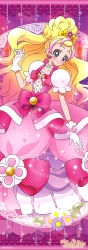 Rule 34 | 1girl, absurdres, blonde hair, bow, cure flora, cure flora (mode elegant), dress bow, earrings, gloves, go! princess precure, haruno haruka, highres, jewelry, long hair, official art, pink bow, precure, smile, solo, waist bow