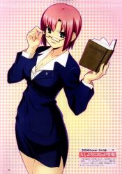 Rule 34 | 1girl, breasts, business suit, formal, glasses, jacket, large breasts, non-web source, pencil skirt, pink hair, rio rollins, short hair, skirt, skirt suit, solo, suit, super blackjack
