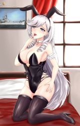 Rule 34 | 1girl, absurdres, algerie (azur lane), azur lane, blush, breasts, highres, large breasts, leotard, licking, licking finger, long hair, looking at viewer, md5 mismatch, musanix, playboy bunny, resolution mismatch, solo, source smaller, thighhighs, tongue, tongue out