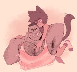 Rule 34 | 2boys, arm hair, armpit hair, armpits, bara, blush, bundleofboys, carrying, carrying person, cat boy, chest hair, cropped shirt, facial hair, feeling body hair, hairy, hand on another&#039;s chest, highres, holding hands, large pectorals, leg hair, male focus, mature male, mole, mole under eye, monster boy, multiple boys, muscular, muscular male, mustache stubble, navel hair, nipple slip, nipples, one eye closed, orc, original, pectoral cleavage, pectorals, pink tank top, pointy ears, seductive smile, size difference, smile, sparse stubble, stubble, tank top, thick eyebrows, tusks, undercut, yaoi, zarak (bundleofboys)