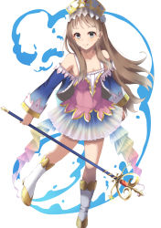 Rule 34 | 1girl, absurdres, atelier (series), atelier totori, bao (s 888), bare shoulders, blue eyes, blue sleeves, boots, brown hair, closed mouth, detached sleeves, dress, full body, hair ornament, highres, long hair, looking at viewer, skirt, smile, solo, thighhighs, totooria helmold