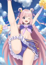 Rule 34 | 1girl, breasts, elf, hatsune (princess connect!), highres, k-ya., kneepits, large breasts, legs, long hair, open mouth, pink hair, pointy ears, princess connect!, purple eyes, swimsuit