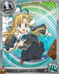 Rule 34 | 10s, 1girl, artist request, asia argento, bishop (chess), blonde hair, card (medium), character name, chess piece, cross, falling, green eyes, high school dxd, luggage, nun, official art, solo, surprised, trading card