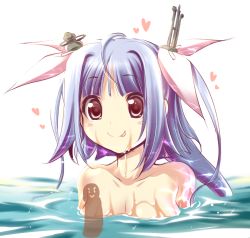 Rule 34 | 10s, 1girl, akazawa red, bad id, bad pixiv id, blue hair, blush, breasts, hair ribbon, i-19 (kancolle), kantai collection, long hair, nude, penis, personification, red eyes, ribbon, smile, solo, symbol-shaped pupils, twintails, water