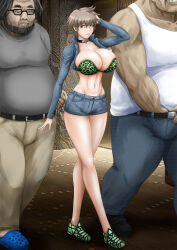 Rule 34 | 1girl, breasts, choker, fat, fat man, glasses, highres, large breasts, nikozes, short hair, smile, ugly man