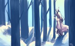 Rule 34 | 1girl, animal ears, arknights, black gloves, blue sky, breath, cloak, commentary request, dated, facing away, forest, from behind, frostnova (arknights), gloves, highres, holding, holding knife, kawaii inu5, knife, long hair, nature, outdoors, rabbit ears, sky, snow, solo, white cloak, white hair